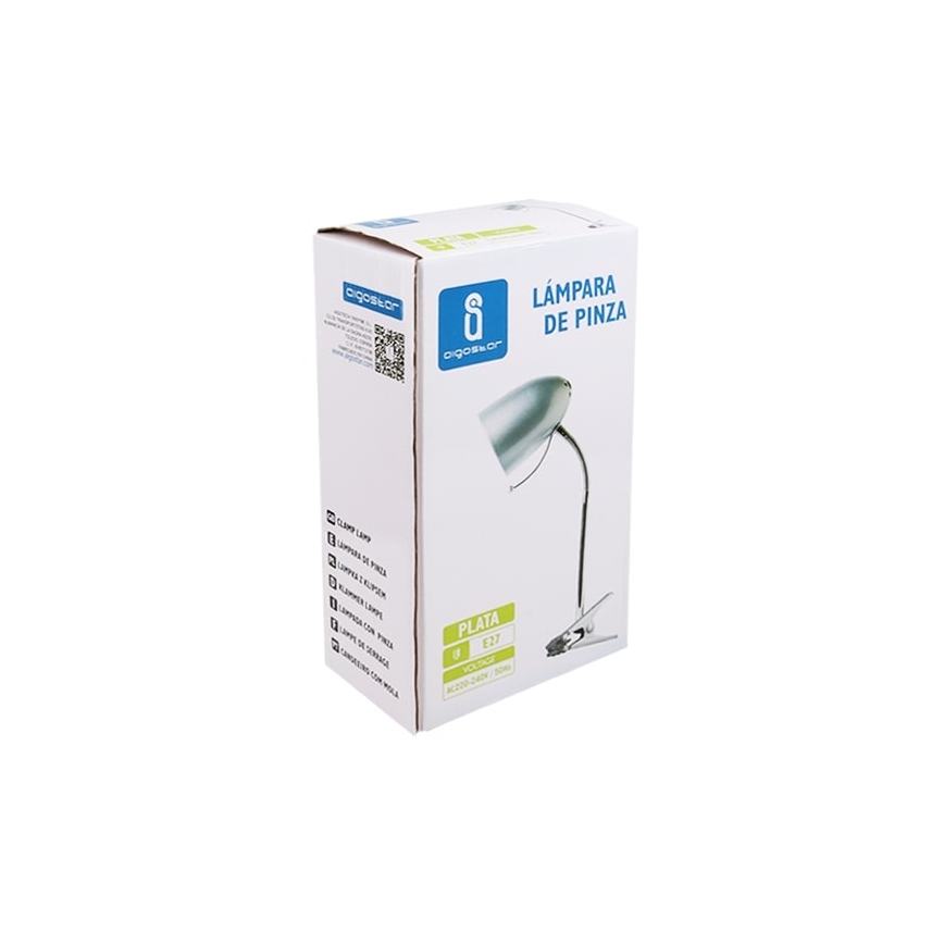 Aigostar -  Galda lampa ar stiprinājumu 1xE27/11W/230V sudraba/hroms