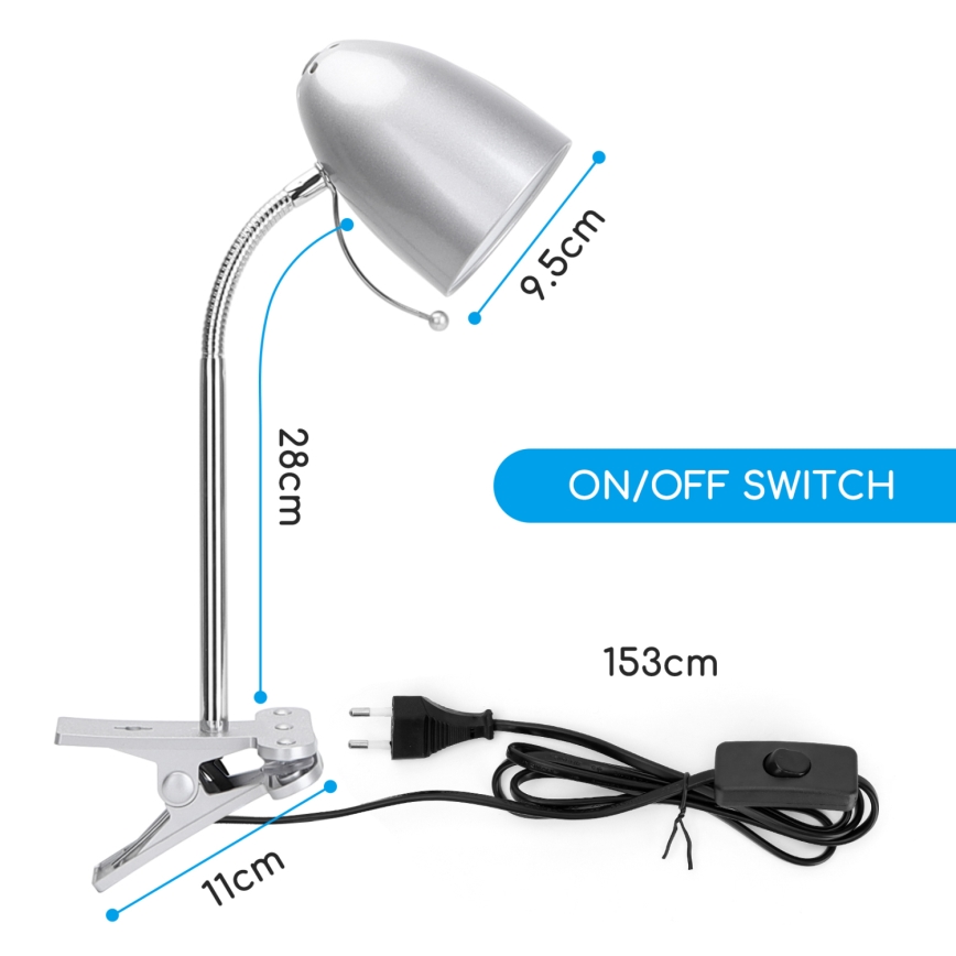 Aigostar -  Galda lampa ar stiprinājumu 1xE27/11W/230V sudraba/hroms