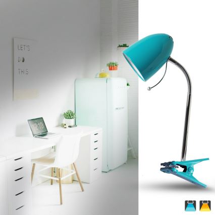Aigostar -  Galda lampa ar stiprinājumu 1xE27/11W/230V zila/hroms