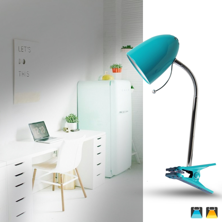 Aigostar -  Galda lampa ar stiprinājumu 1xE27/11W/230V zila/hroms
