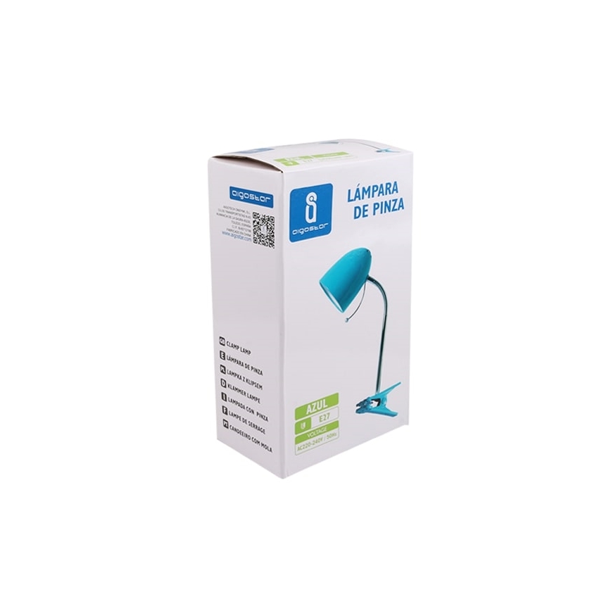 Aigostar -  Galda lampa ar stiprinājumu 1xE27/11W/230V zila/hroms