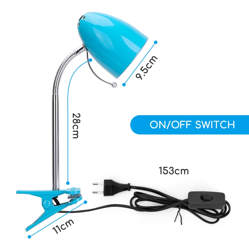 Aigostar -  Galda lampa ar stiprinājumu 1xE27/11W/230V zila/hroms