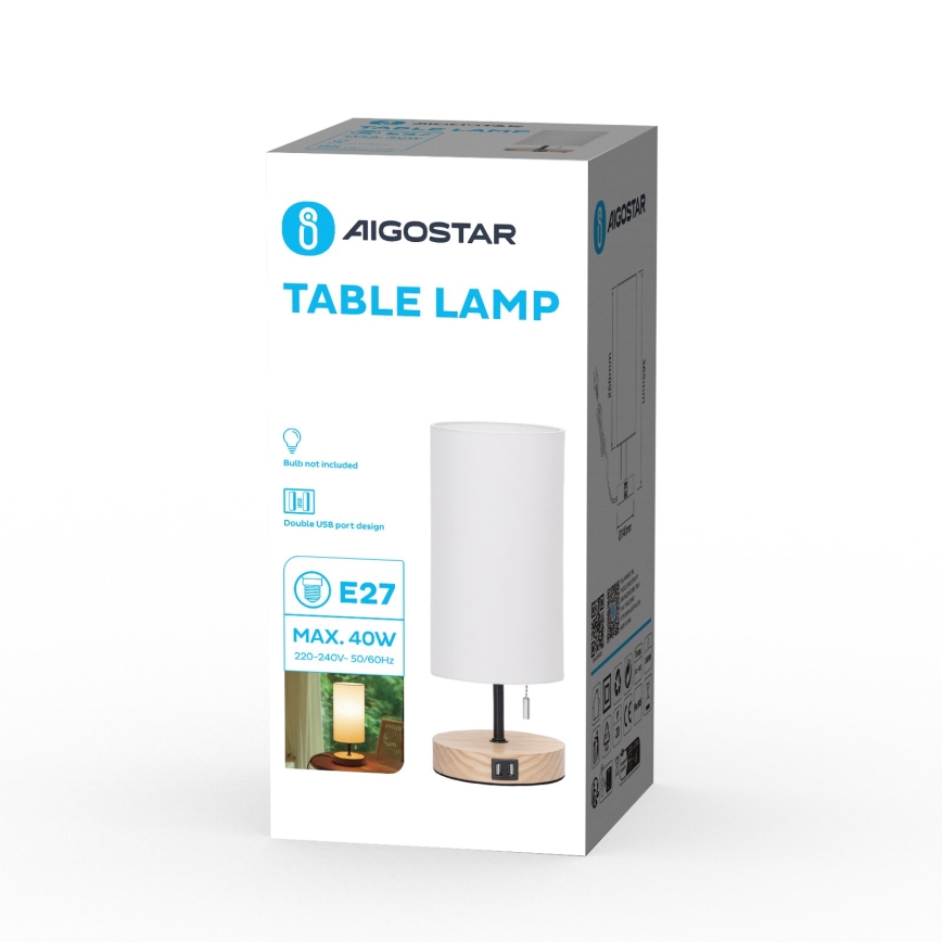 Aigostar - Galda lampa ar USB portu 1xE27/40W/230V bēša