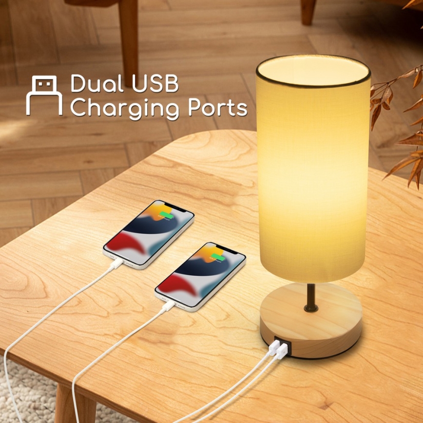 Aigostar - Galda lampa ar USB portu 1xE27/40W/230V bēša