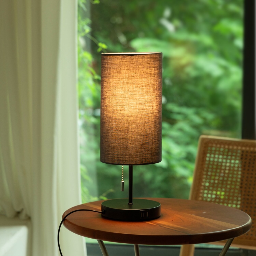 Aigostar - Galda lampa ar USB portu 1xE27/40W/230V melna