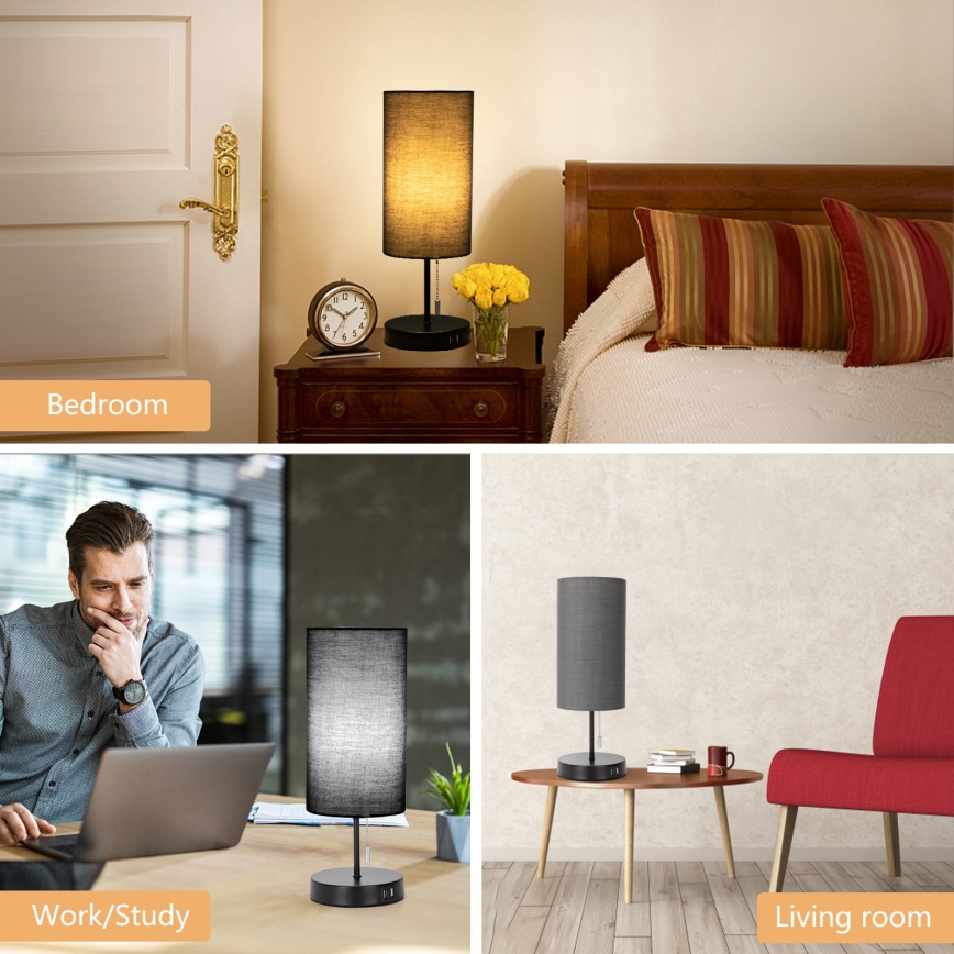 Aigostar - Galda lampa ar USB portu 1xE27/40W/230V melna