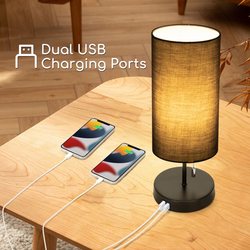 Aigostar - Galda lampa ar USB portu 1xE27/40W/230V melna