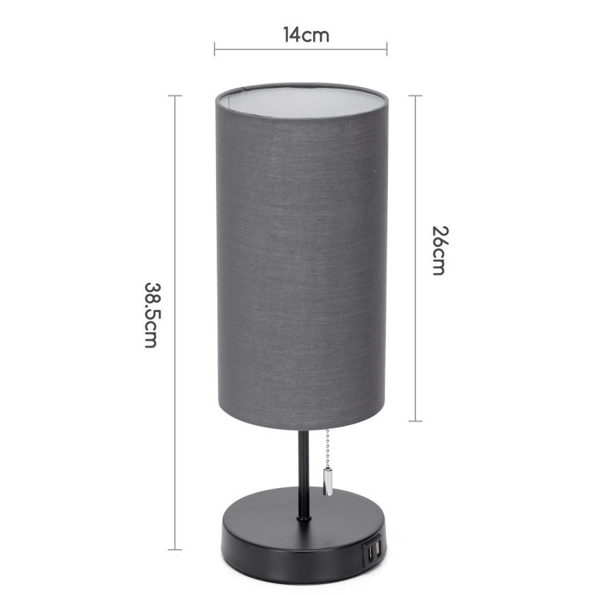 Aigostar - Galda lampa ar USB portu 1xE27/40W/230V melna