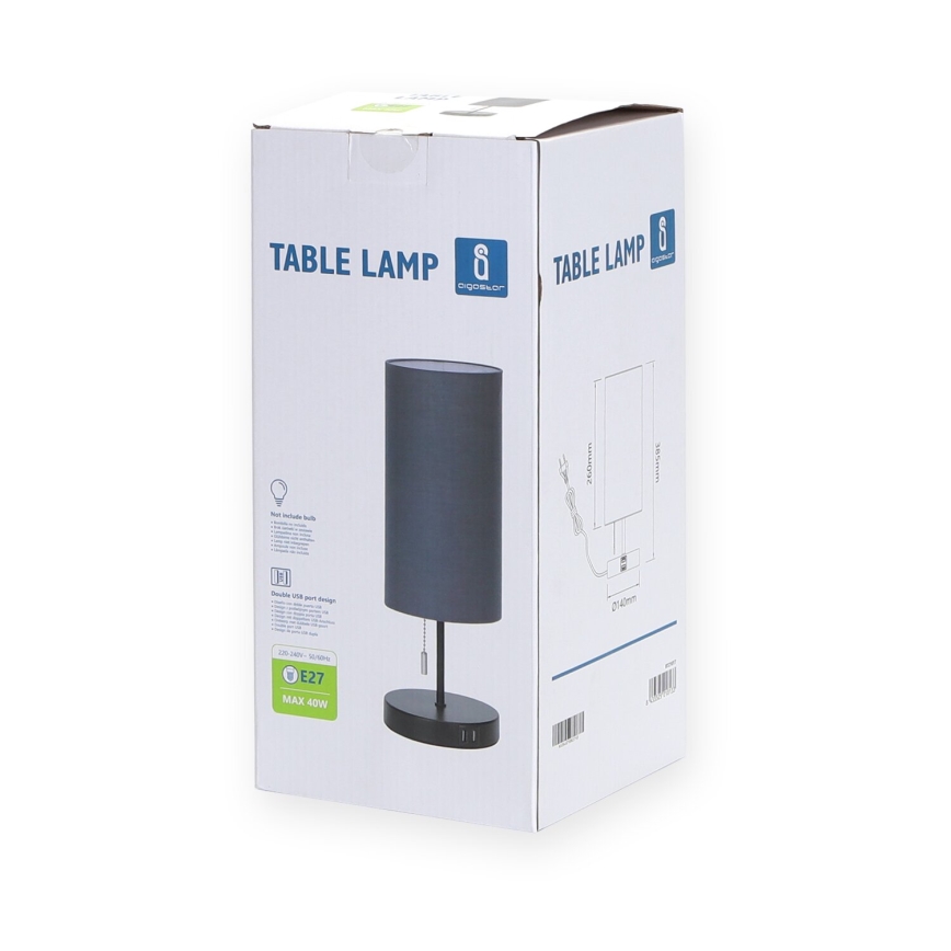 Aigostar - Galda lampa ar USB portu 1xE27/40W/230V melna