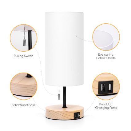 Aigostar - Galda lampa ar USB portu 1xE27/40W/230V melna/krēmkrāsaina