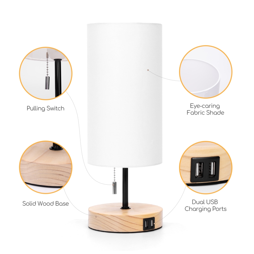 Aigostar - Galda lampa ar USB portu 1xE27/40W/230V melna/krēmkrāsaina