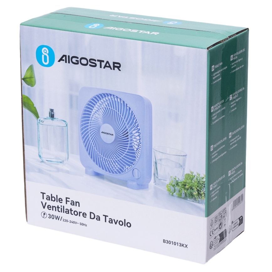 Aigostar - galda ventilators 30 W/230 V, zils
