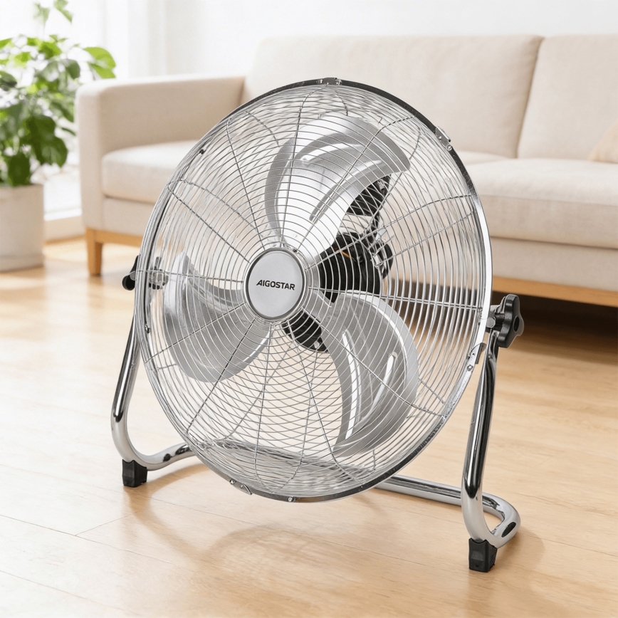 Aigostar - Grīdas ventilators 100 W/230 V Ø 54 cm spīdīgs hroms