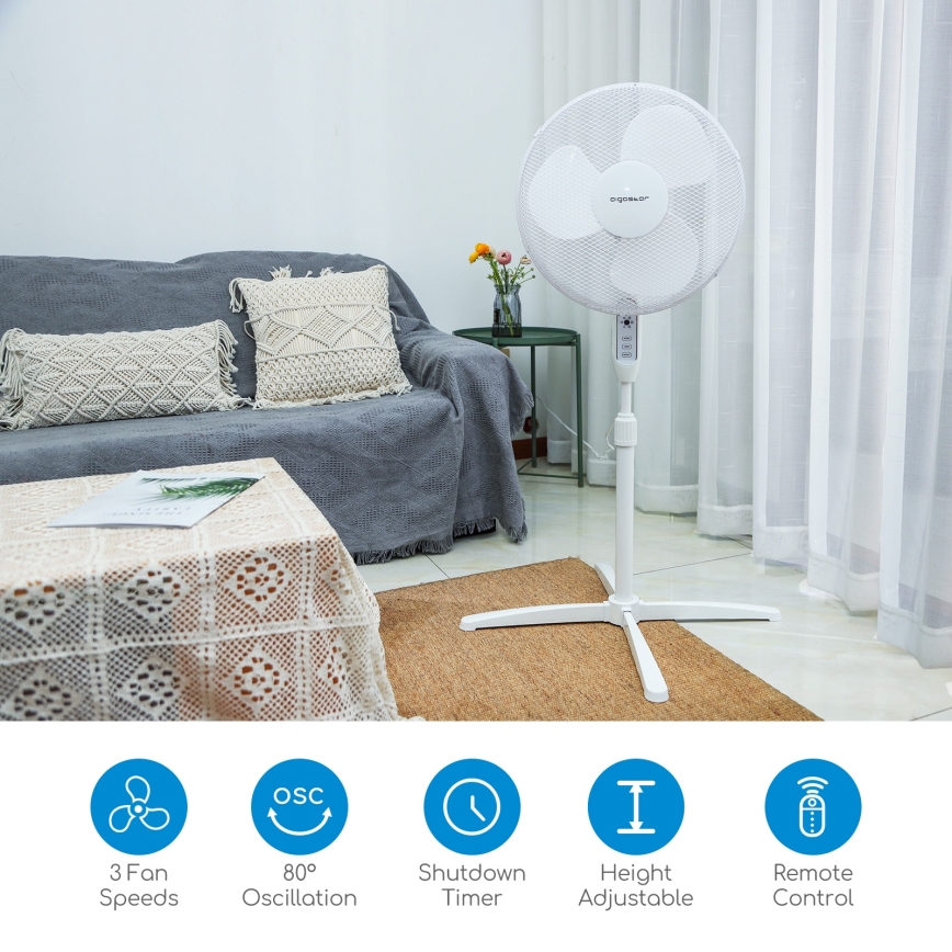Aigostar - Grīdas ventilators 40W/230V 120 cm balta