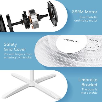 Aigostar - Grīdas ventilators 40W/230V 120 cm balta