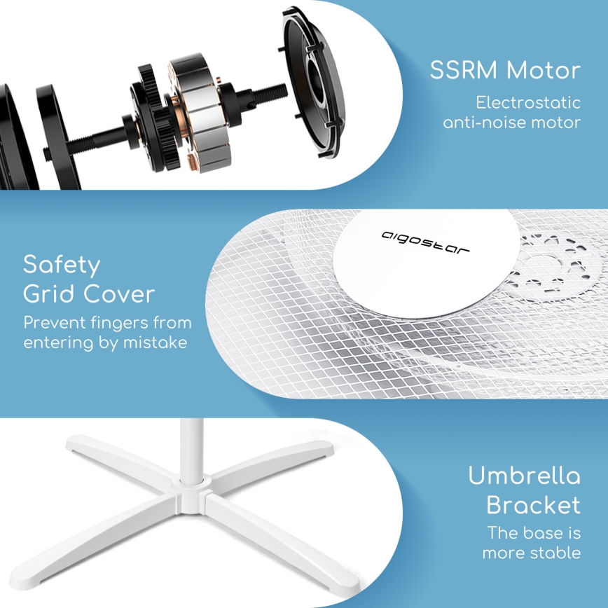 Aigostar - Grīdas ventilators 40W/230V 120 cm balta