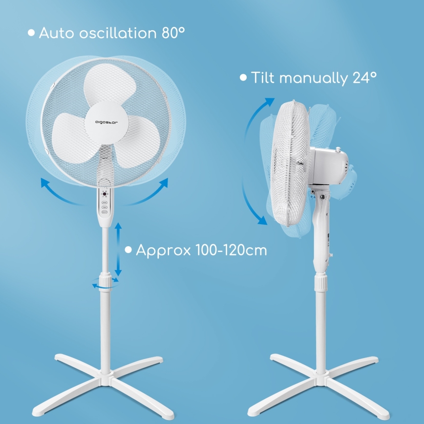 Aigostar - Grīdas ventilators 40W/230V 120 cm balta