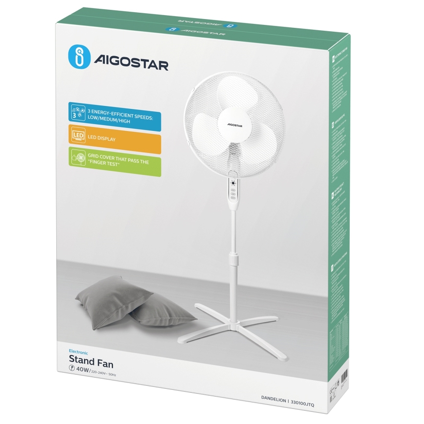 Aigostar - Grīdas ventilators 40W/230V 120 cm balta