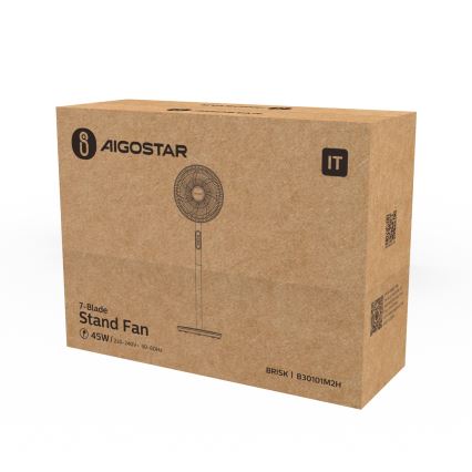 Aigostar - Grīdas ventilators 45W/230V 110 cm balta
