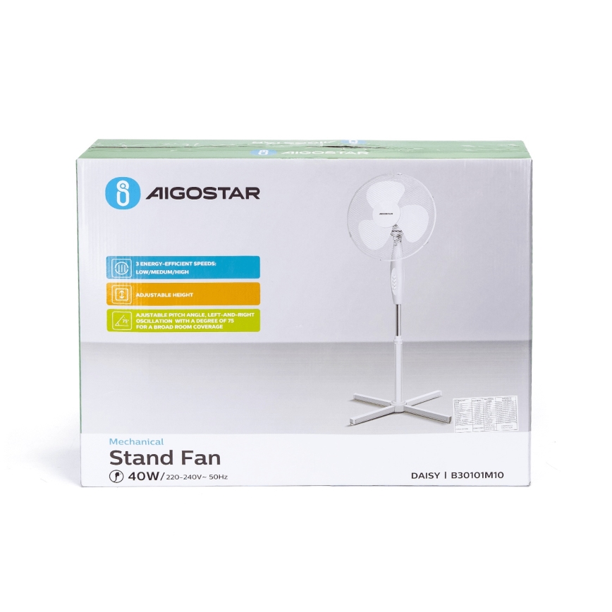 Aigostar - Grīdas ventilators 45W/230V 125 cm balta