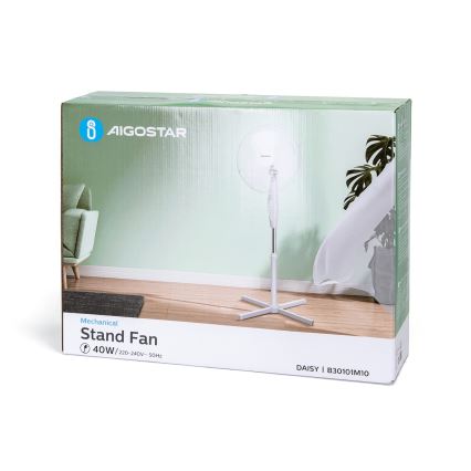 Aigostar - Grīdas ventilators 45W/230V 125 cm balta
