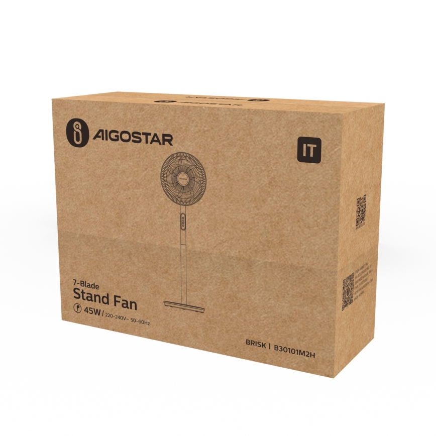 Aigostar - grīdas ventilators 45W/230V Ø 35 cm balts