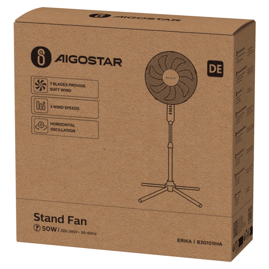 Aigostar - Grīdas ventilators 50W/230V 120 cm balta
