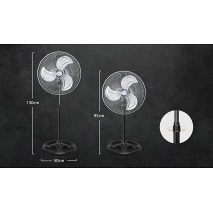 Aigostar - Grīdas ventilators 50W/230V spīdīgi hromēts/melna