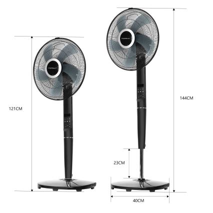 Aigostar - Grīdas ventilators 55W/230V melns + tālvadības pults