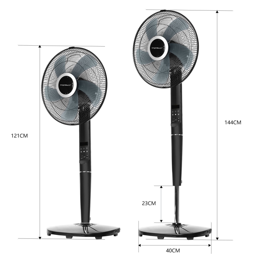 Aigostar - Grīdas ventilators 55W/230V melns + tālvadības pults