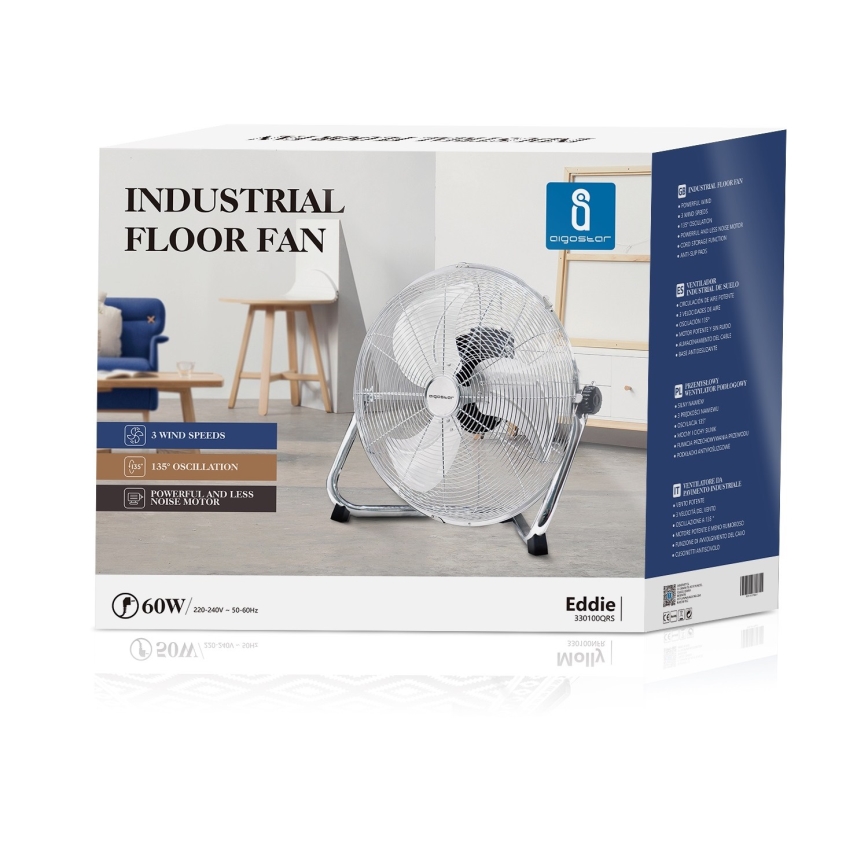 Aigostar - Grīdas ventilators 60W/230V 44,5 cm hroms