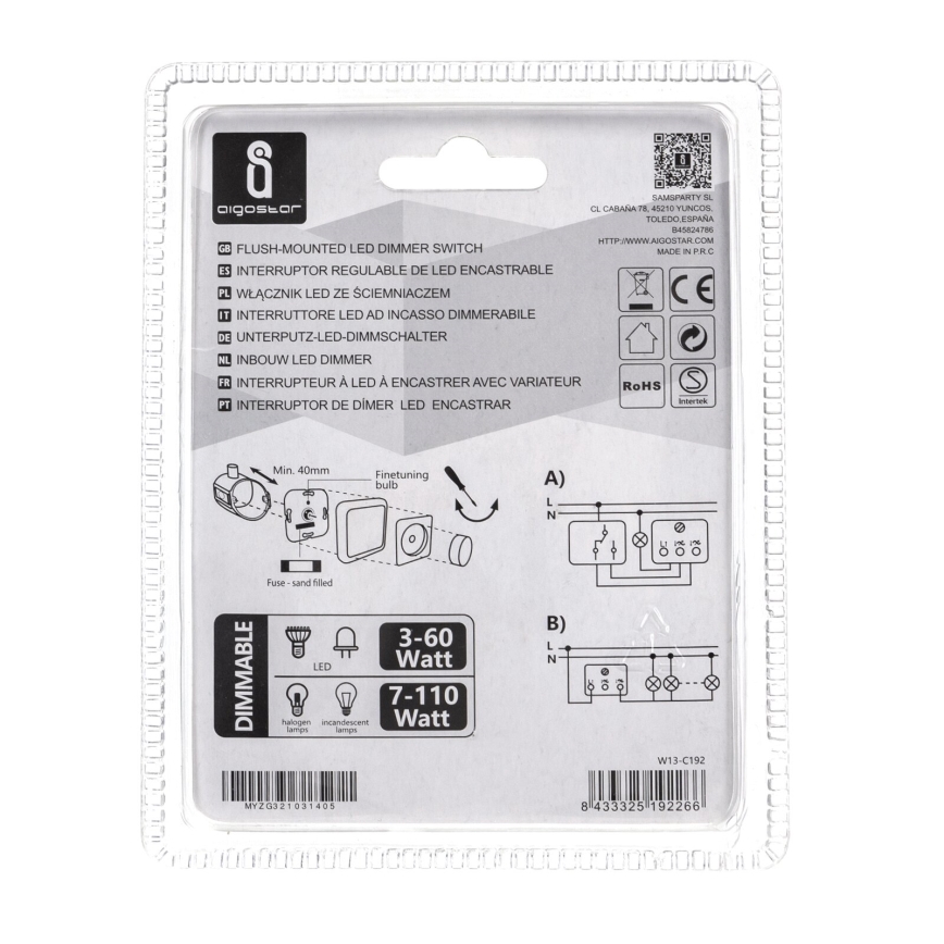Aigostar - Grozāms aptumšotājs 110W/230V balta