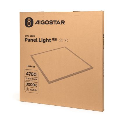 Aigostar - LED iebūvējamais griestu panelis, LED/28W/230V, augstas efektivitātes, UGR19, 3000K, 59,5x59,5 cm