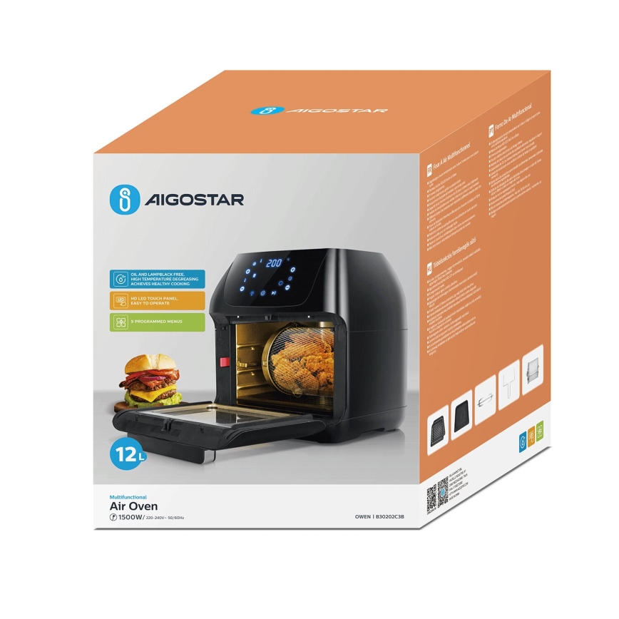Aigostar - Karstā gaisa cepeškrāsns 1400W/230V 12l melna