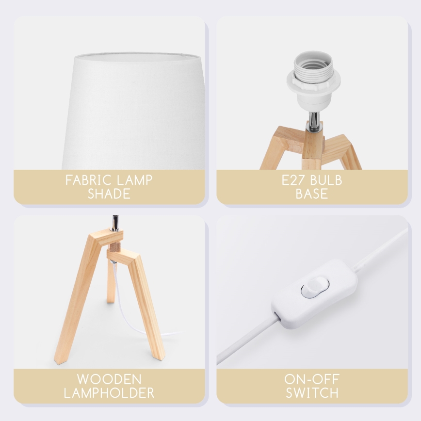 Aigostar - Koka galda lampa 1xE27/60W/230V priežu koksne