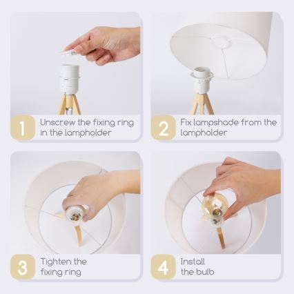 Aigostar - Koka galda lampa 1xE27/60W/230V priežu koksne