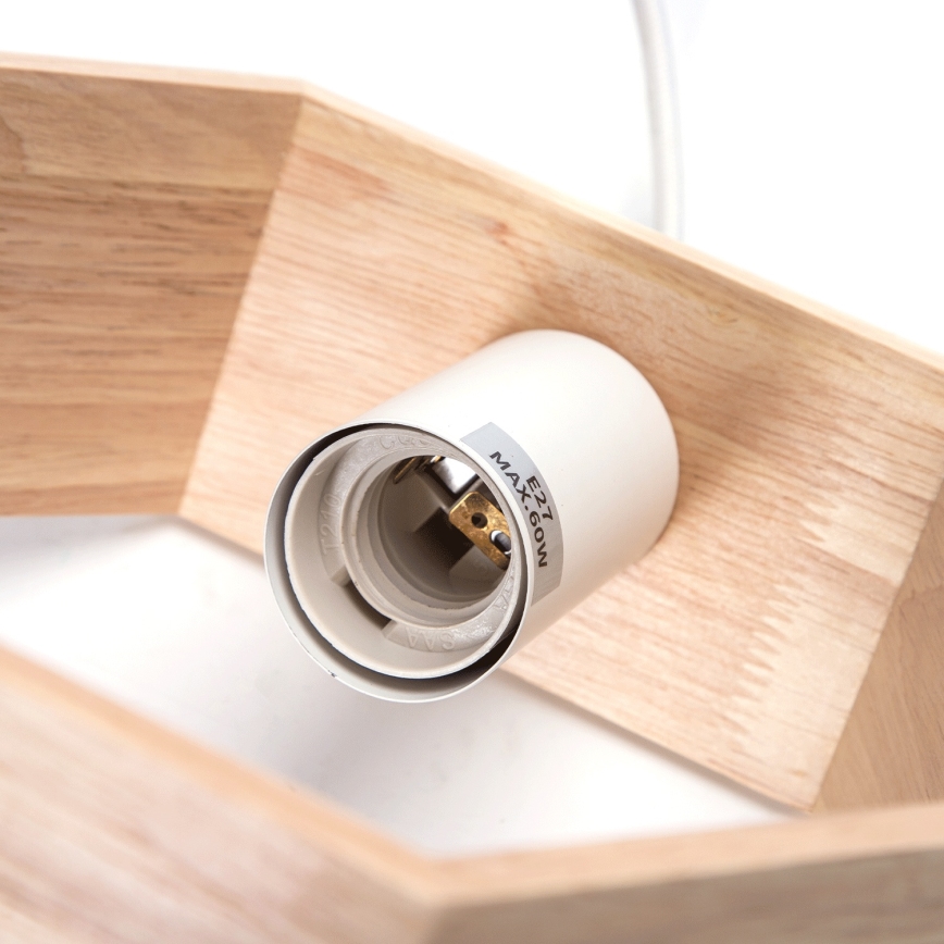 Aigostar - Koka pakaramā lampa ar auklu, 1xE27/60W/230V, no priežu koksnes