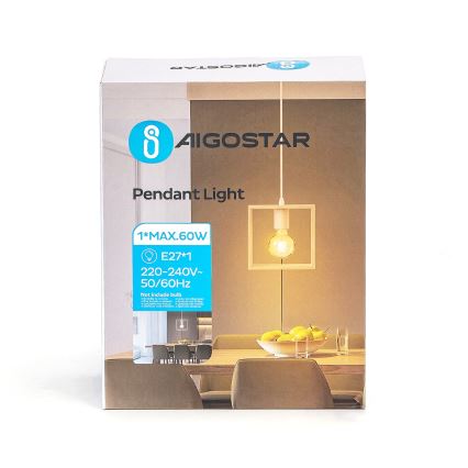 Aigostar - Koka pakarināmais lustrs uz vada 1xE27/60W/230V no priedes