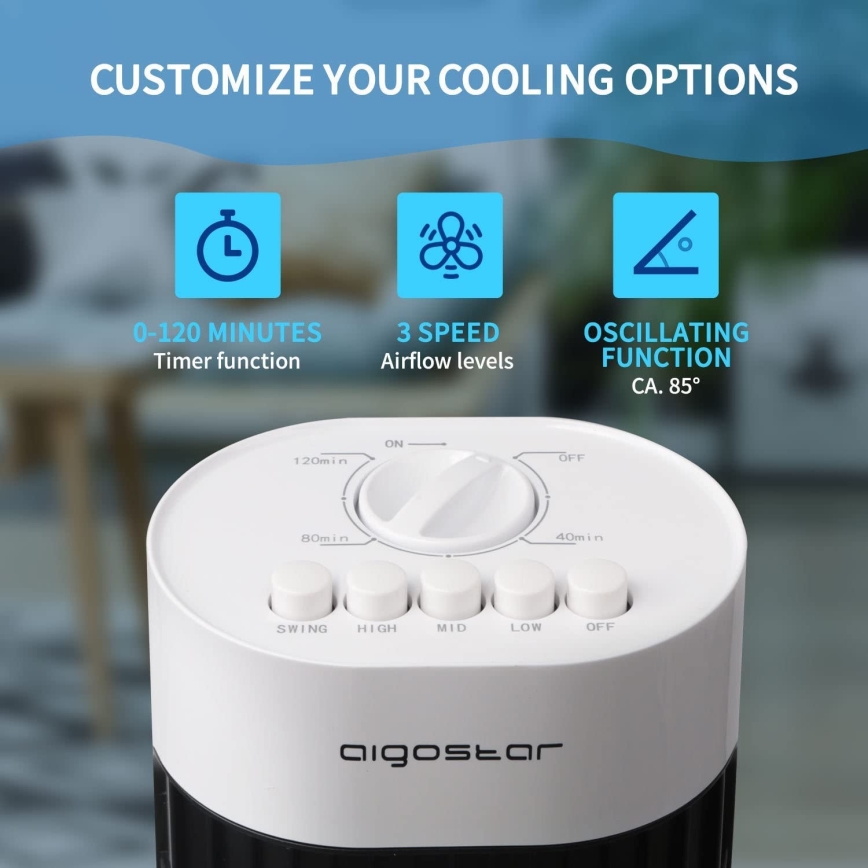 Aigostar - Kolonnu ventilators 45W/230V melns/balts