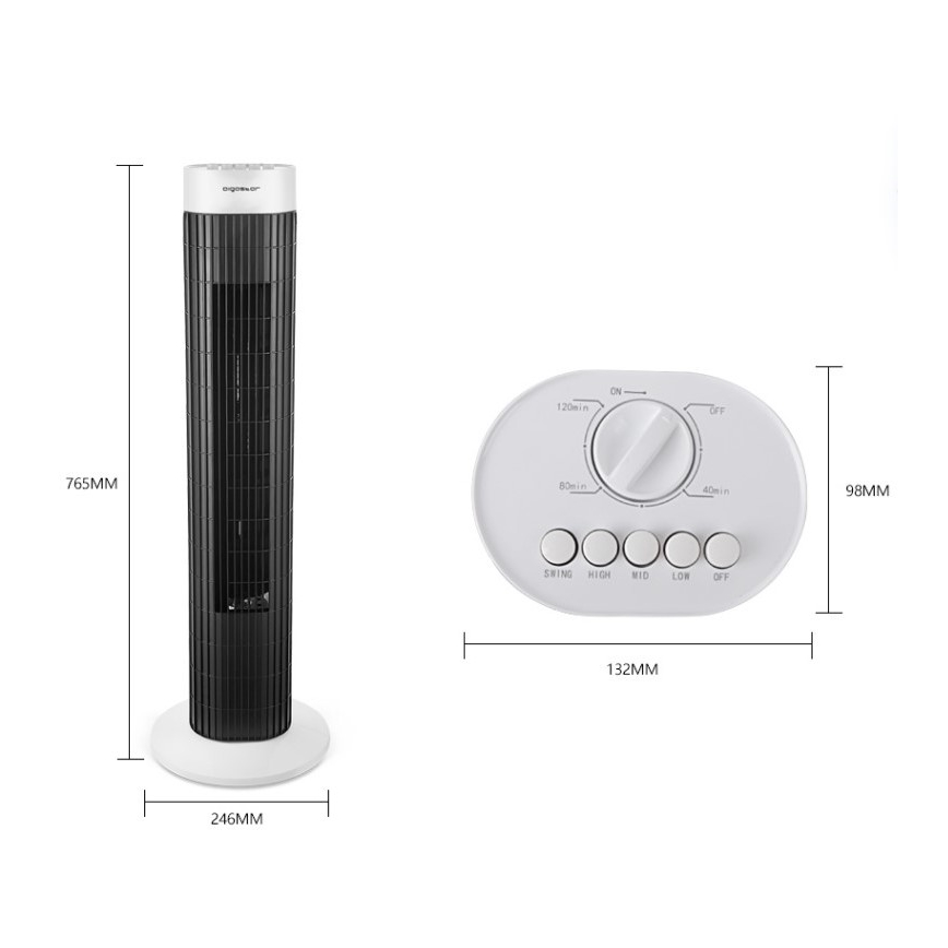 Aigostar - Kolonnu ventilators 45W/230V melns/balts
