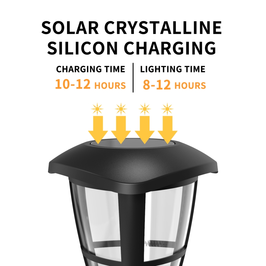 Aigostar - KOMPLEKTS 12x LED saules lampas LED/0,06W/2V 33,8 cm 6500K 100 mAh IP44 melnas