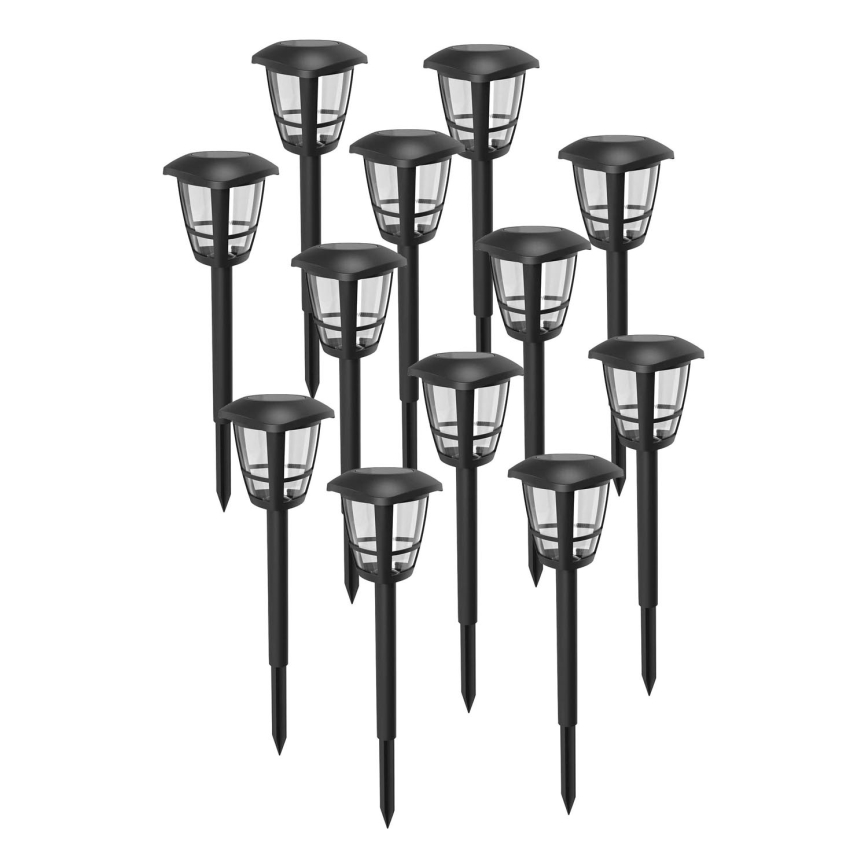 Aigostar - KOMPLEKTS 12x LED saules lampa LED/0,06W/2V 33,8 cm 6500K 100 mAh IP44 melna