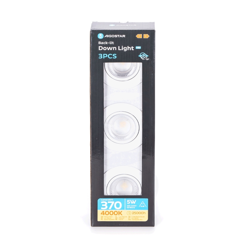 Aigostar - Komplekts 3x iebūvējamie LED griestu lukturi LED/5W/230V 4000K Ø 8,5 cm balti