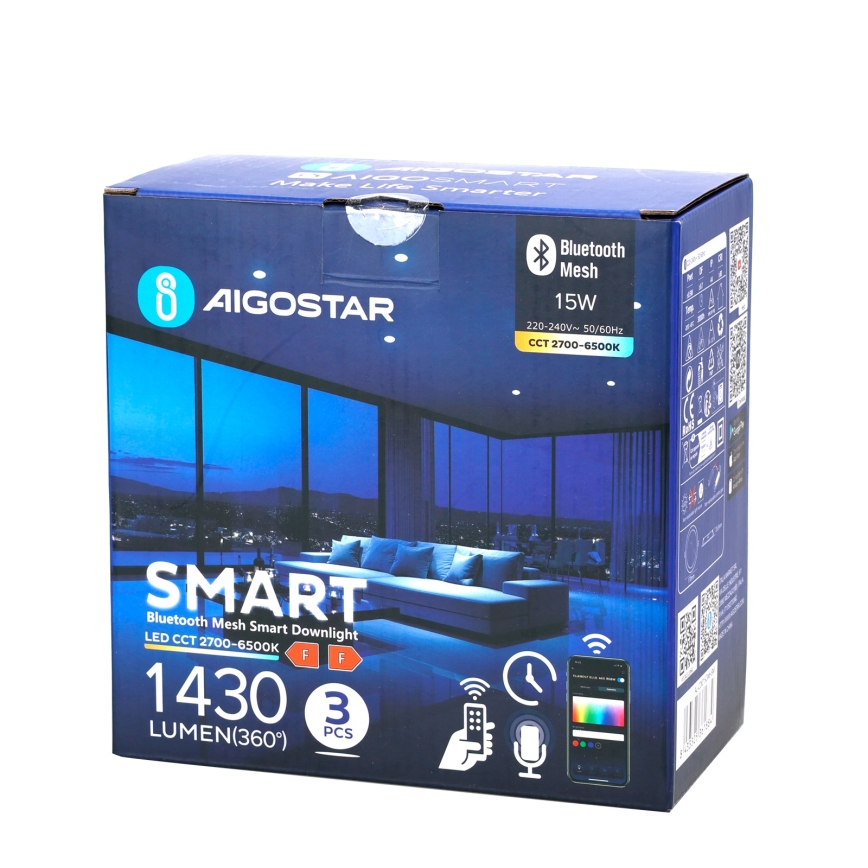 Aigostar - KOMPLEKTS 3x LED Aptumšojama iegremdējama lampa MESH LED/15W/230V 2700K-6500K d. 17cm