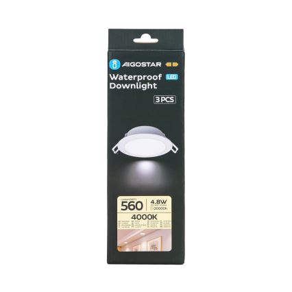 Aigostar - KOMPLEKTS 3x LED Āra iegremdējama lampa LED/4,8W/230V 4000K IP65 balta