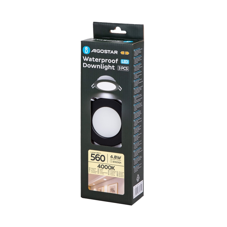 Aigostar - KOMPLEKTS 3x LED Āra iegremdējama lampa LED/4,8W/230V 4000K IP65 melna