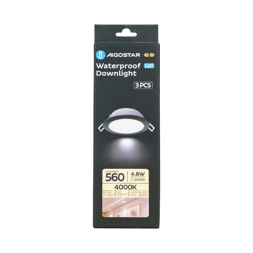 Aigostar - KOMPLEKTS 3x LED Āra iegremdējama lampa LED/4,8W/230V 4000K IP65 melna