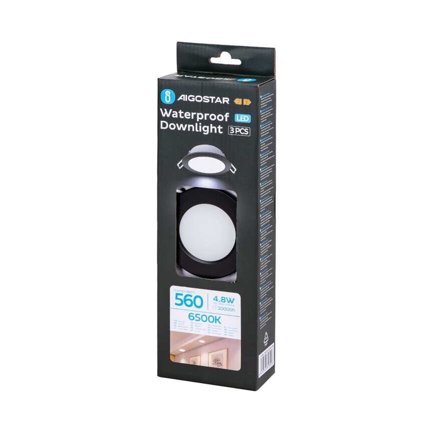 Aigostar - KOMPLEKTS 3x LED Āra iegremdējama lampa LED/4,8W/230V 6500K IP65 melna