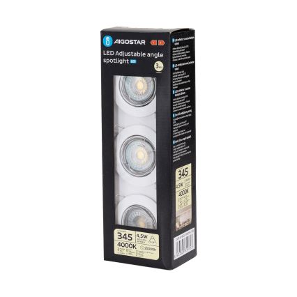 Aigostar - Komplekts 3x LED iebūvējamie griestu gaismekļi 1x GU10/4,5W/230V 4000K balti