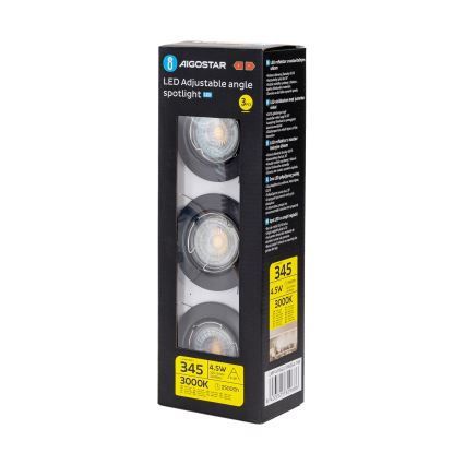 Aigostar - Komplekts 3x LED iebūvējamie griestu gaismekļi 1xGU10/4,5W/230V 3000K melns